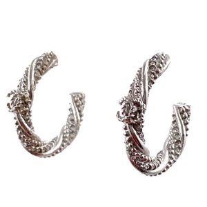 Silver Cc Twisted Crystal Hoop Earrings, no backs